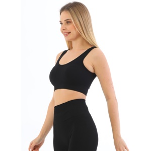 Form Angel 5704 Bayan Kalın Askılı 5 li Pedli Fitilli Crop Fit Büstiyer - Siyah - S-M