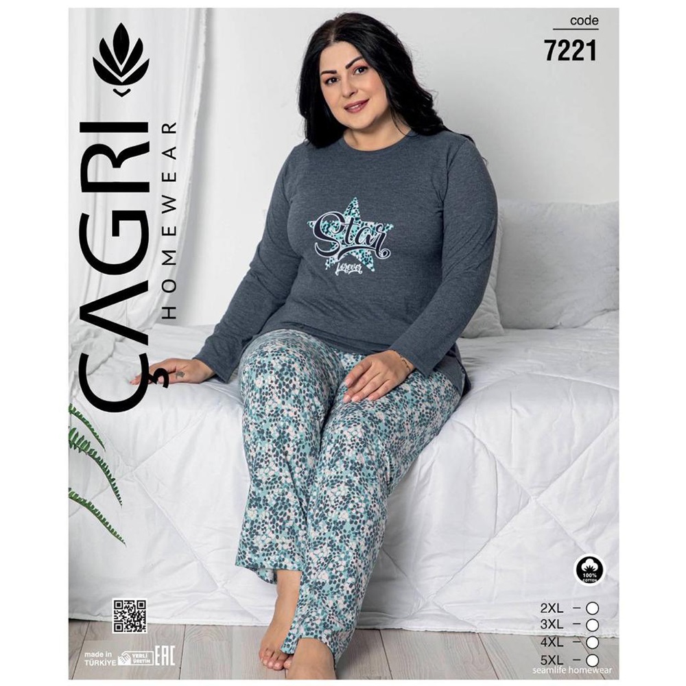 Çağrı 7221 Bayan Uzun Kol Penye Battal Pijama Takımı 2XL-5XL