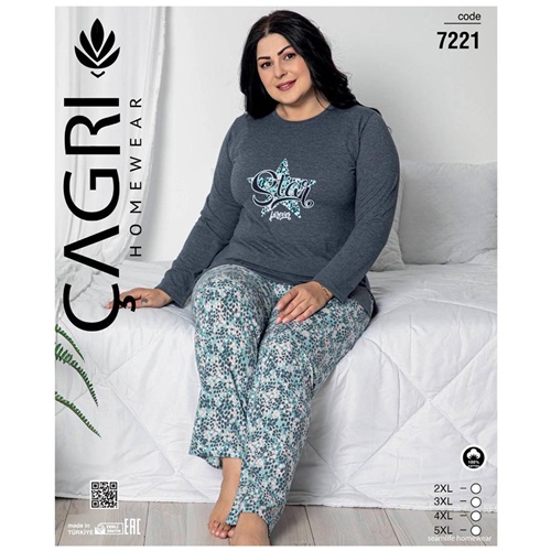 Çağrı 7221 Bayan Uzun Kol Penye Battal Pijama Takımı 2XL-5XL