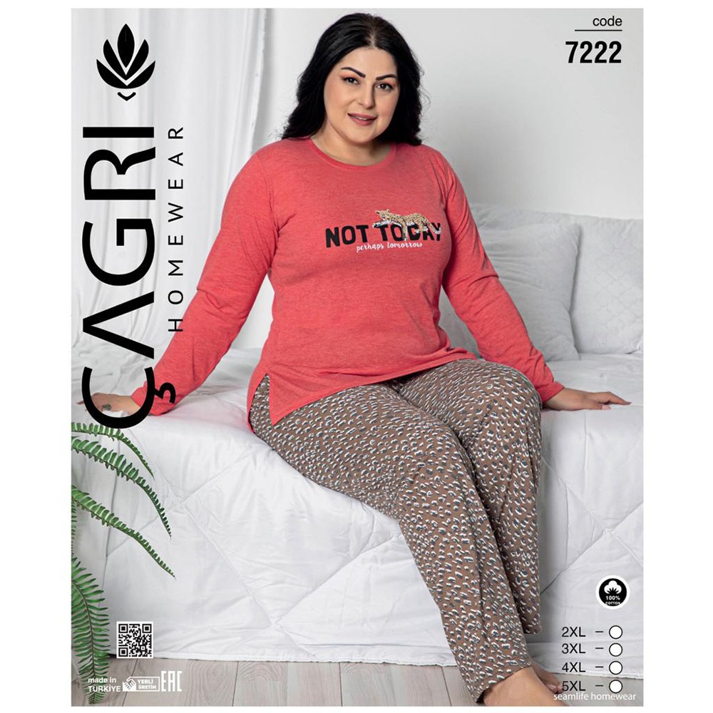 Çağrı 7222 Bayan Uzun Kol Penye Battal Pijama Takımı 2XL-5XL