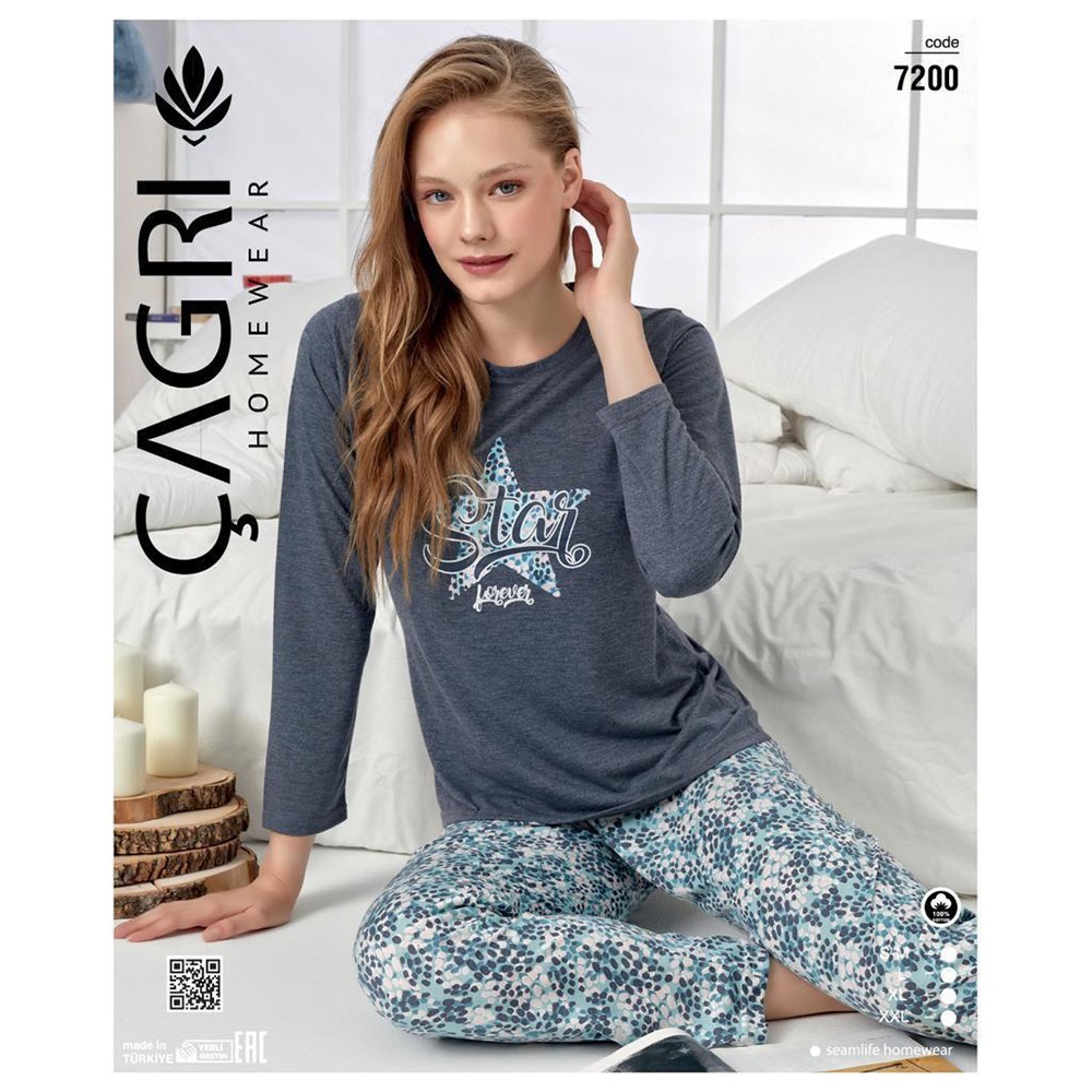 Çağrı 7200 Bayan Penye Sıfır Yaka Pijama Takımı M-2XL