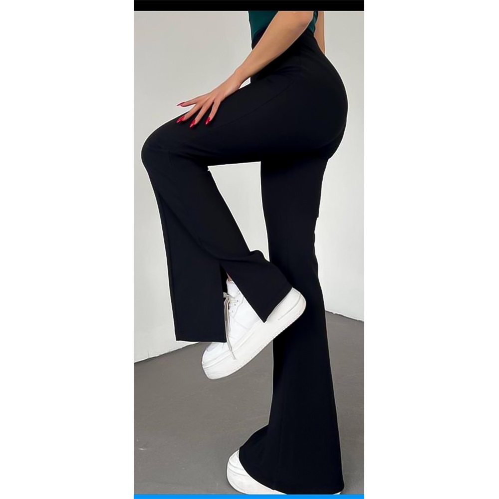 New Model 0501 Bayan Paçası Yandan Yırtmaçlı Fitilli Tayt S-XL
