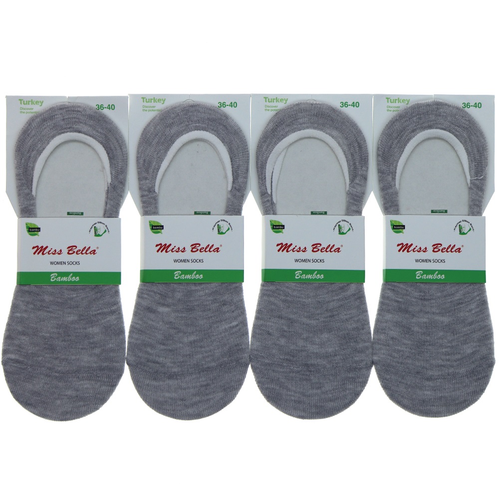 Miss Bella Bayan Dikişsiz Bambu Likralı Silikonlu Babet Çorap - Gri