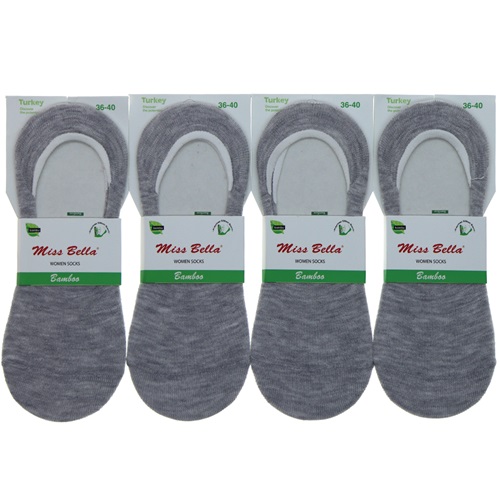 Miss Bella Bayan Dikişsiz Bambu Likralı Silikonlu Babet Çorap - Gri
