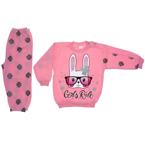 815 Tavşan Baskılı Simli Penye İkili Kız Çocuk Takım