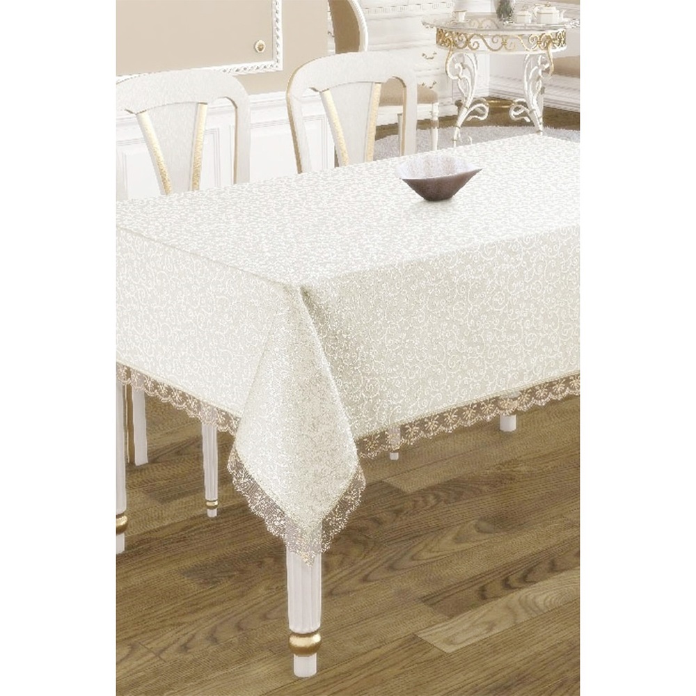 Golden Daisy Fransız Güpürlü Masa Örtüsü 120X160 CM - Ekru