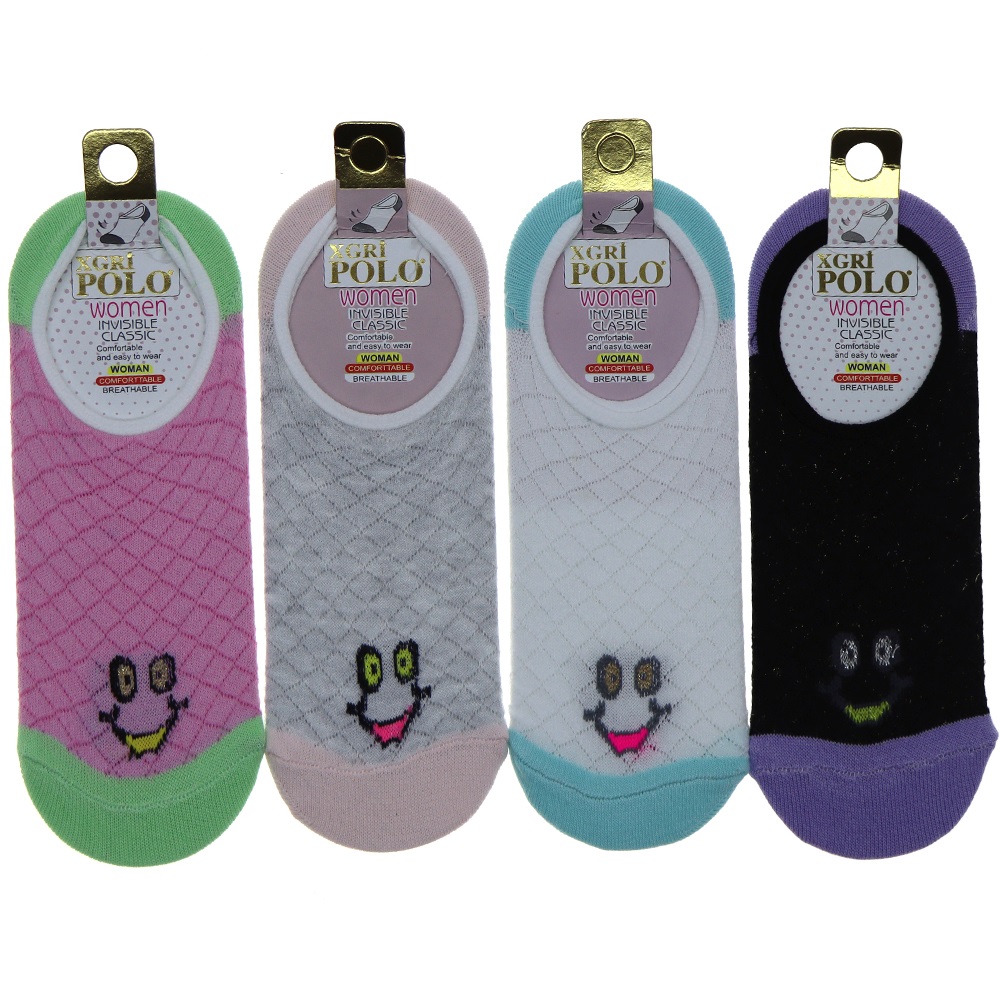X Gri Polo B-5 Bayan Desenli Yıkamalı Parfümlü 3 Lü Babet Çorap - Karışık Renk