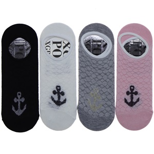 X Gri Polo B-5 Bayan Desenli Yıkamalı Parfümlü 3 Lü Babet Çorap - Karışık Renk