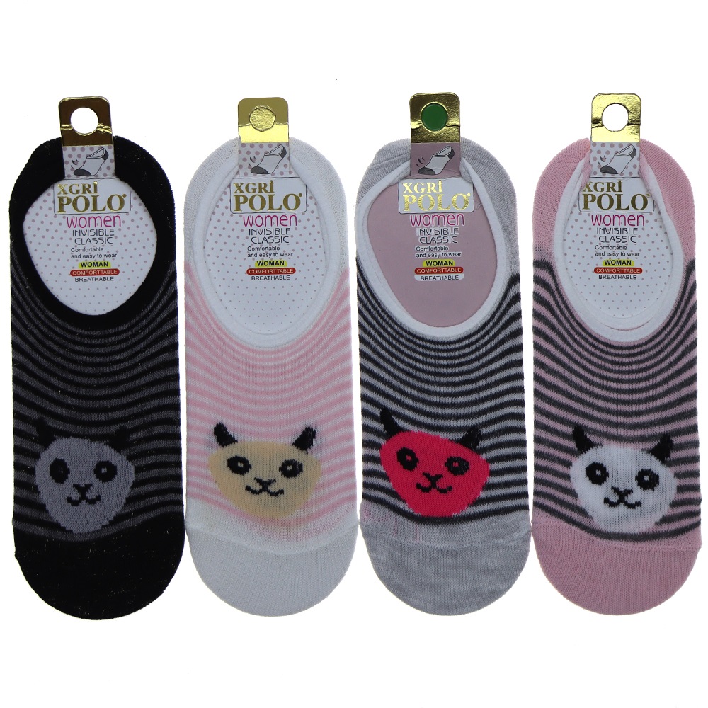 X Gri Polo B-5 Bayan Desenli Yıkamalı Parfümlü 3 Lü Babet Çorap - Karışık Renk