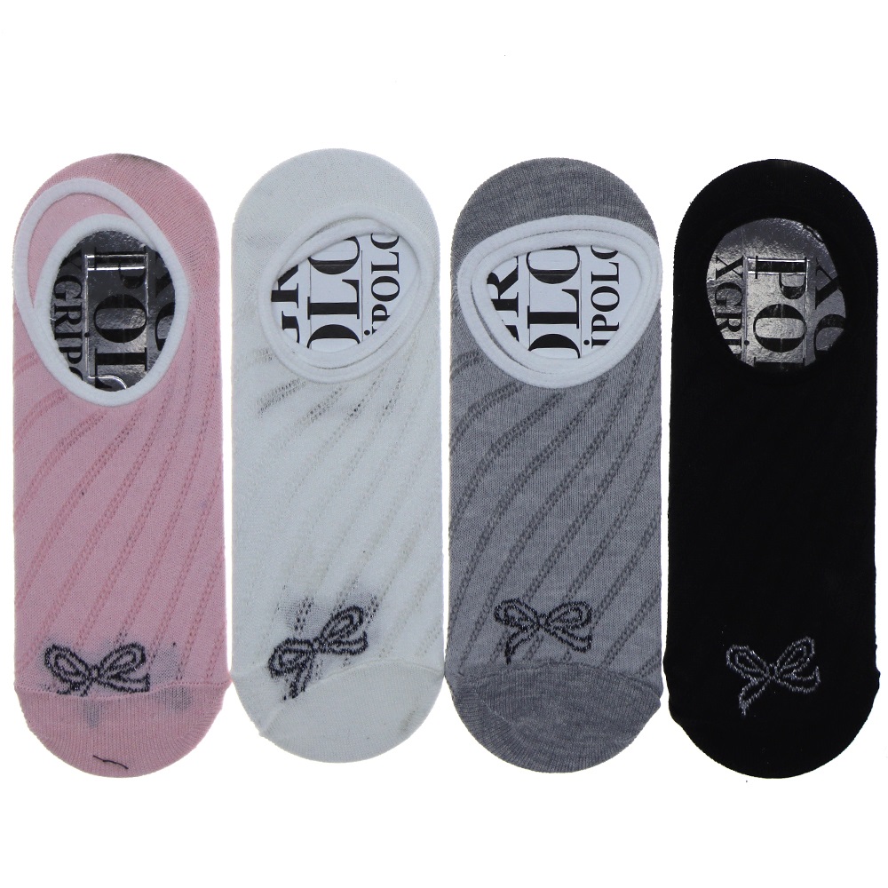 X Gri Polo B-5 Bayan Desenli Yıkamalı Parfümlü 3 Lü Babet Çorap - Karışık Renk