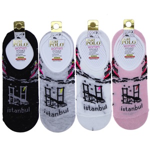 X Gri Polo B-5 Bayan Desenli Yıkamalı Parfümlü 3 Lü Babet Çorap - Karışık Renk