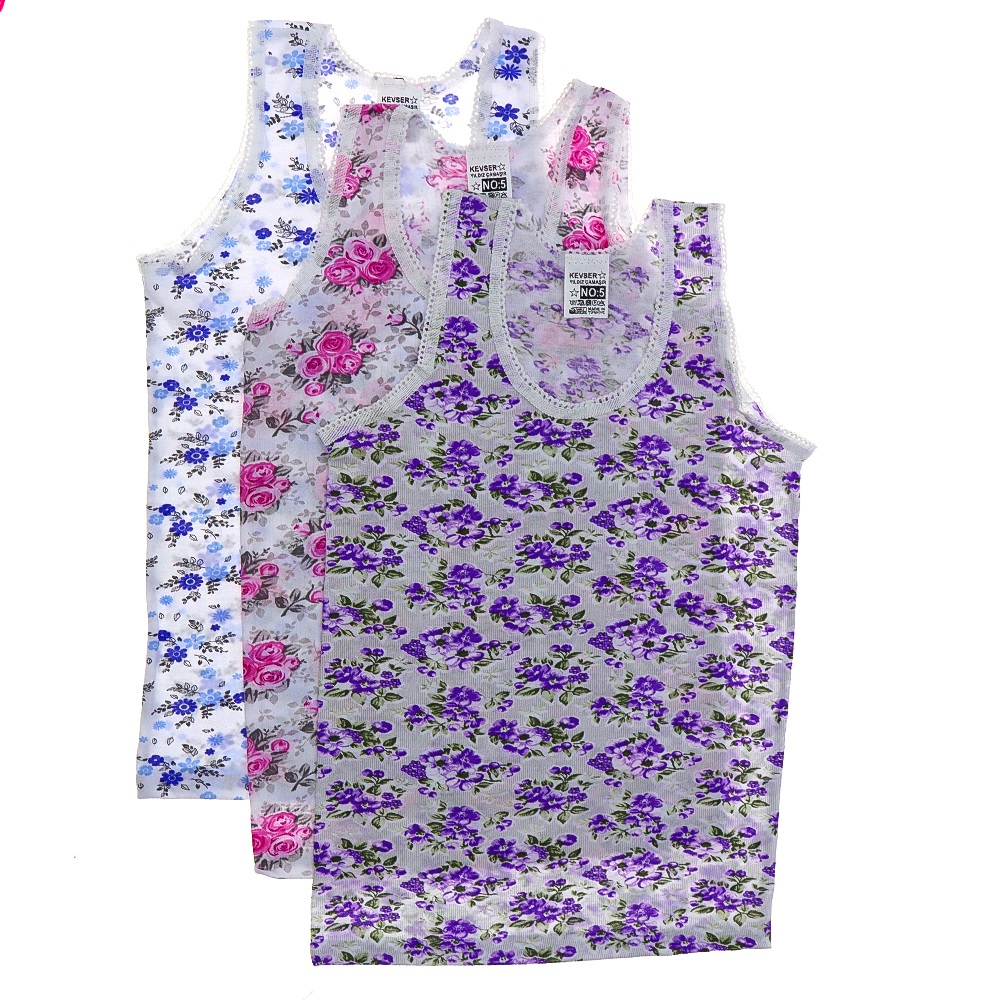 Kevser Yıldız Kız Çocuk Empirme Desenli Penye Kalın Askılı Atlet - Karışık Renk