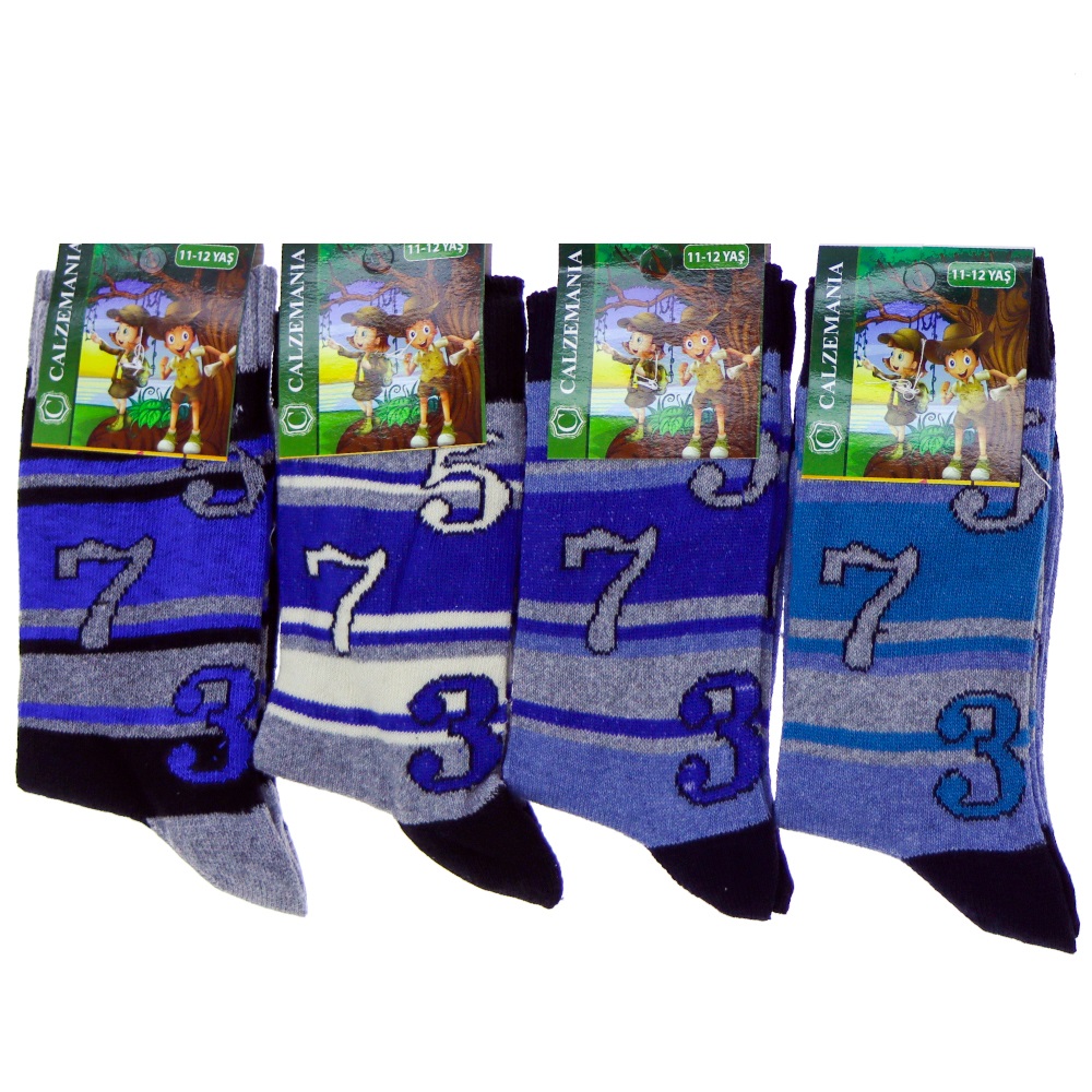 Calzemanıa Erkek Çocuk Likralı Desenli Soket Çorap - Karışık Renk