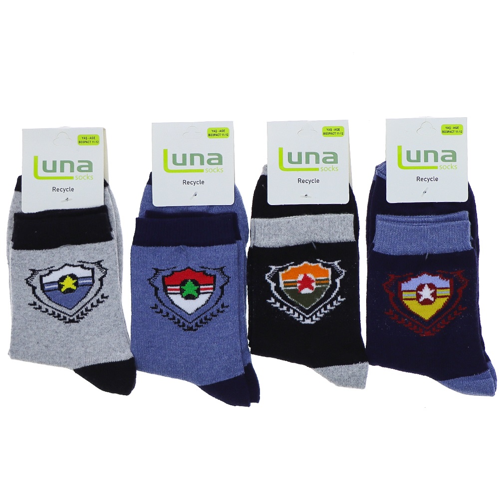 Luna 1752 Erkek Çocuk Likralı Desenli Soket Çorap - Karışık Renk