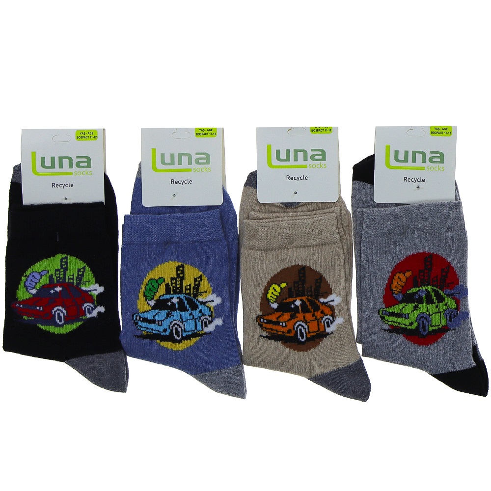 Luna 1752 Erkek Çocuk Likralı Desenli Soket Çorap - Karışık Renk