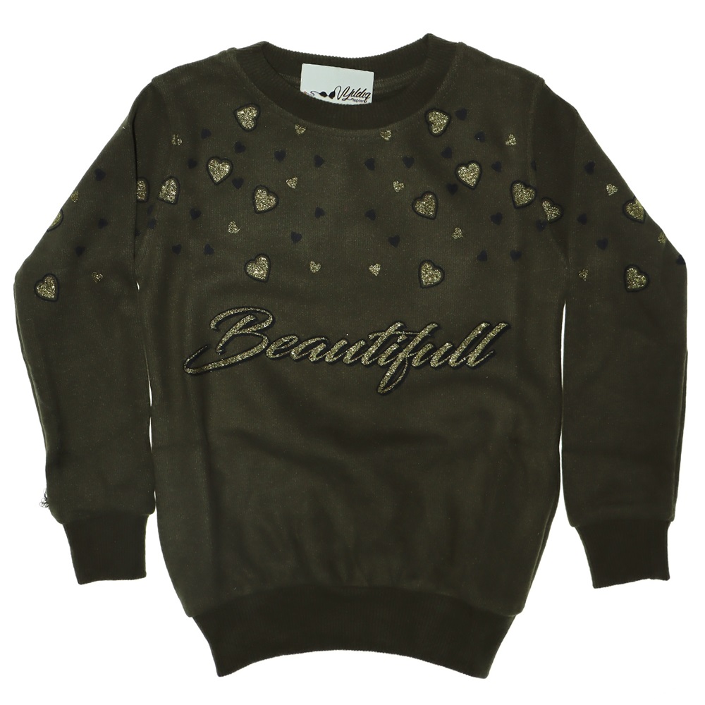 2008 Beautiful Kalp Baskılı Kız Selanik Sweatshirt 5-8 Yaş