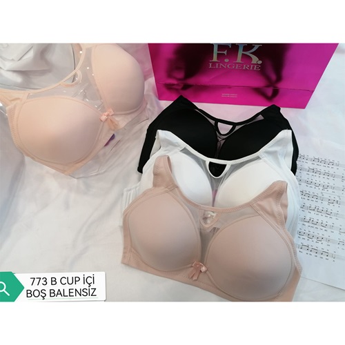 F.K 773 Bayan Önü Tül Detaylı Saten Doku Toparlayıcı Sütyen 80-95 - Beyaz