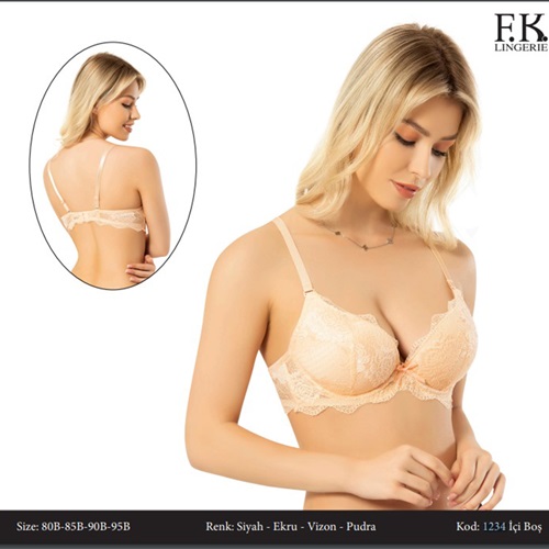 F.K 1234 Bayan B Kalıp Yarı Destekli Süngerli Sütyen 75 -90 - Pudra