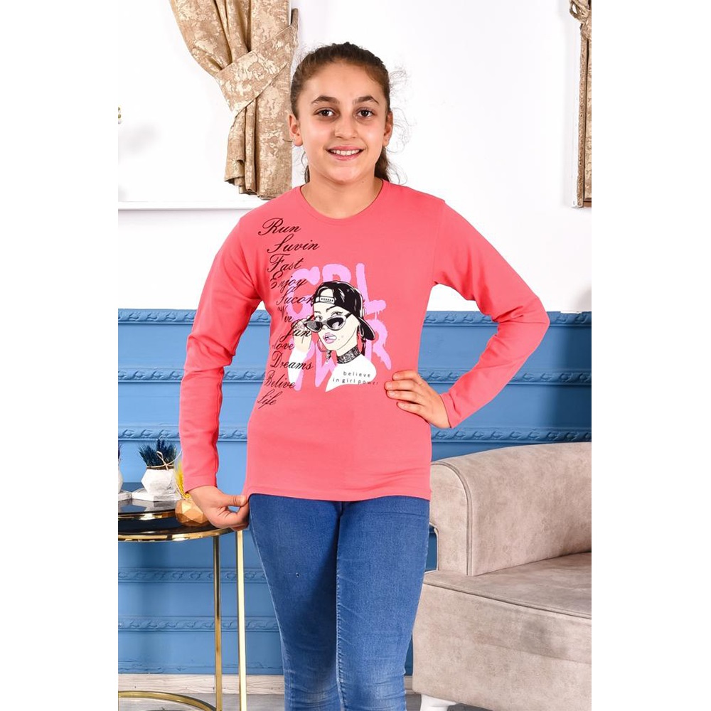 Kardeşler Lıfe Kız Çocuk Penye Şapkalı Kız Baskılı Uzun Kol Badi 8-12 Yaş