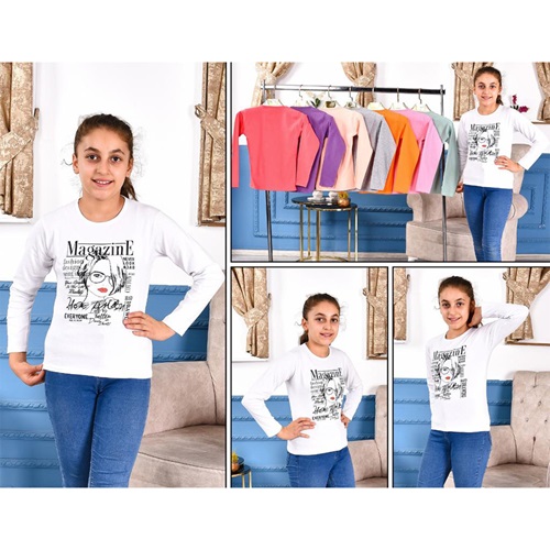 Kardeşler Lıfe Kız Çocuk Penye Magazine Kız Baskılı Uzun Kol Badi 8-12 Yaş - Somon
