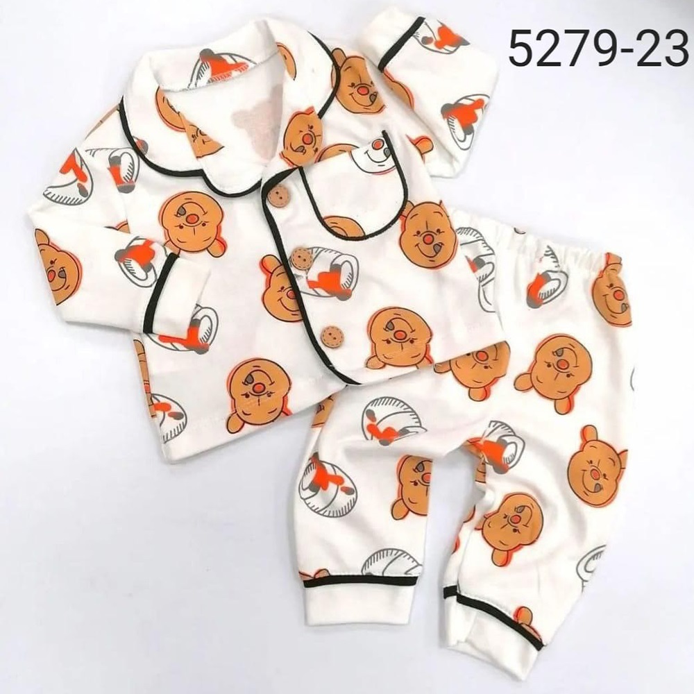 Mini love 5279 Bebe Penye Gülen Ayıcık Baskılı Pijama Takımı 6-24 Ay - Ekru