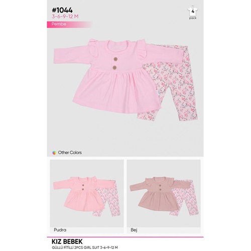 Minilay 1044 Kız Bebe Güllü Fitilli Takım 6-9-12-18 Ay