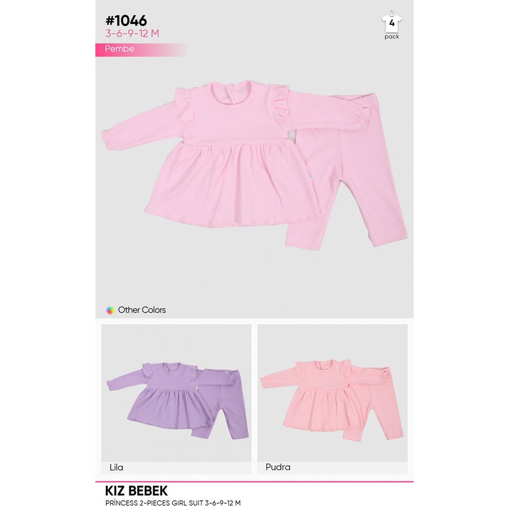 Minilay 1046 Kız Bebe Fitilli Takım 3-6-9-12 Ay