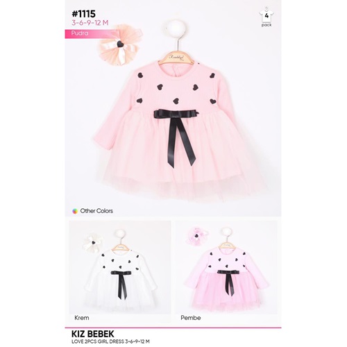 Minilay 1115 Kız Bebe Kalpli Tüllü Elbise 3-6-9-12 Ay