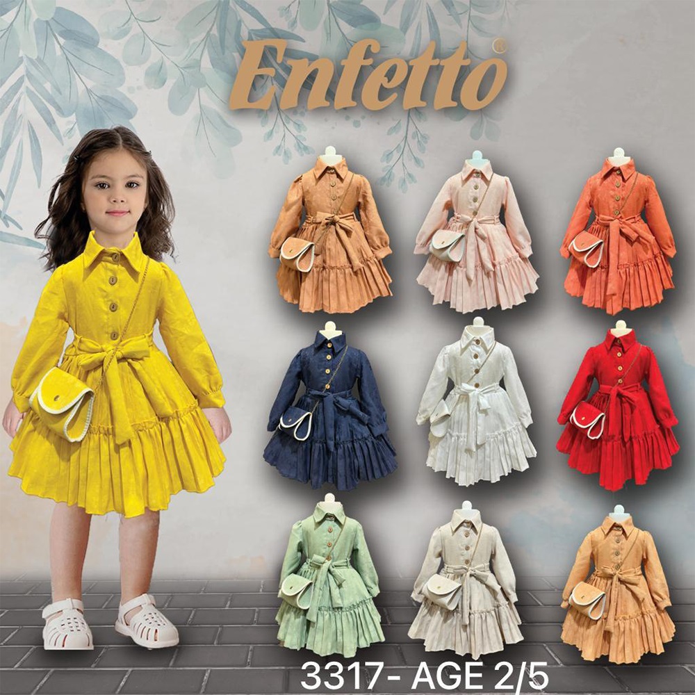 Neo Style 3317 Kız Çocuk Pliseli Çanta Aks Düğmeli Elbise 2-5 Yaş - Sarı - 2-3-4-5 YAŞ - 24381-Sarı-2-3-4-5 YAŞ