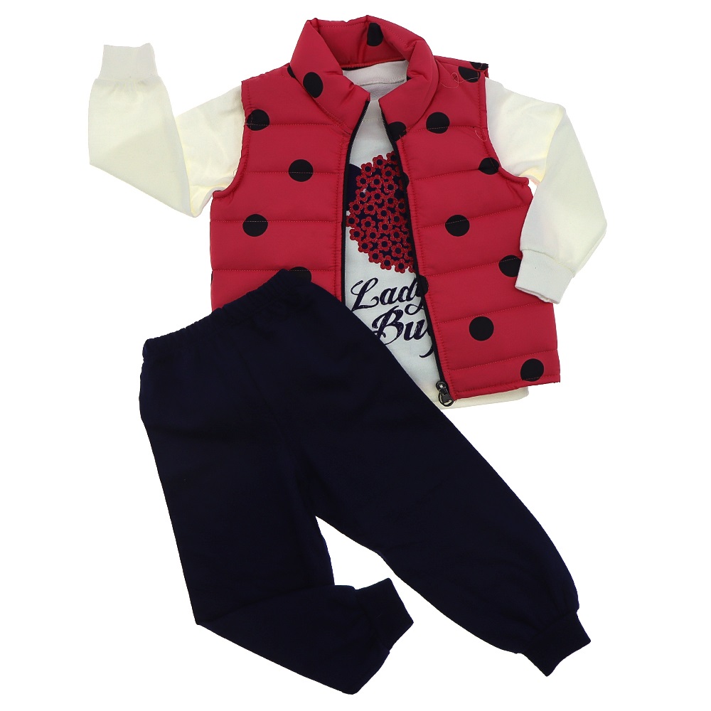 Naz Mix 798 Kız Çocuk Şişme Yelekli 2 İp Uğur Böcekli Baskılı 3lü Takım 2-3-4 Yaş - Kırmızı - 2-3-4 YAŞ