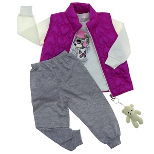 Naz Mix 810 Kız Çocuk Şişme Yelekli 2 İp Kalp Baskılı 3lü Takım 2-3-4 Yaş - Fuşya - 2-3-4 YAŞ