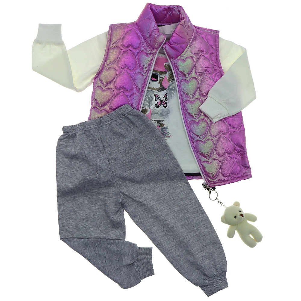 Naz Mix 810 Kız Çocuk Şişme Yelekli 2 İp Kalp Baskılı 3lü Takım 2-3-4 Yaş - Fuşya - 2-3-4 YAŞ