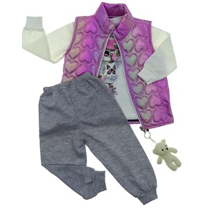 Naz Mix 810 Kız Çocuk Şişme Yelekli 2 İp Kalp Baskılı 3lü Takım 2-3-4 Yaş - Fuşya - 2-3-4 YAŞ