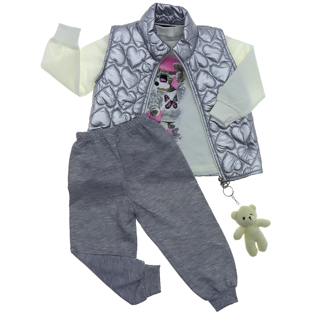 Naz Mix 810 Kız Çocuk Şişme Yelekli 2 İp Kalp Baskılı 3lü Takım 2-3-4 Yaş - Fuşya - 2-3-4 YAŞ