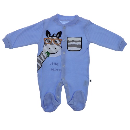 B&B Burber 2018 Erkek Bebe Zebra Nakışlı Penye Tulum 3-6-9 Ay