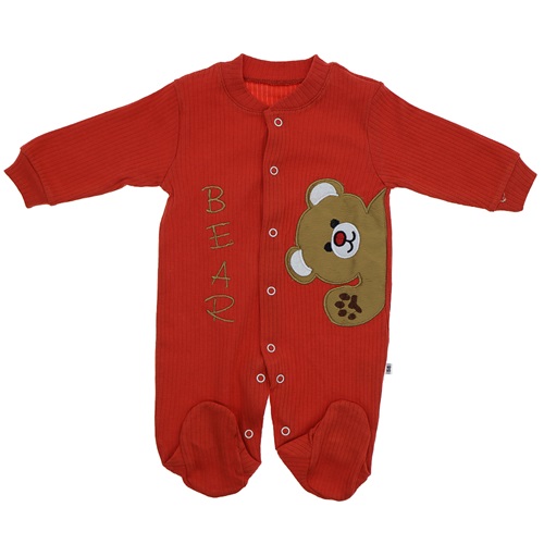 B&B Burber 2032 Erkek Bebe Ayı Nakışlı Penye Tulum 3-6-9 Ay