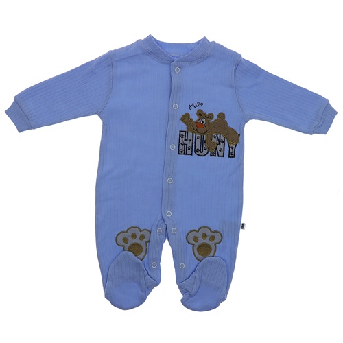 B&B Burber 2027 Erkek Bebe Huny Nakışlı Penye Tulum 3-6-9 Ay