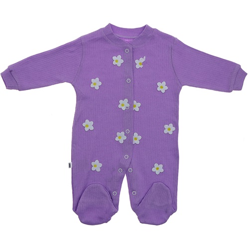 B&B Burber 2043 Kız Bebe Papatya Nakışlı Penye Tulum 3-6-9 Ay