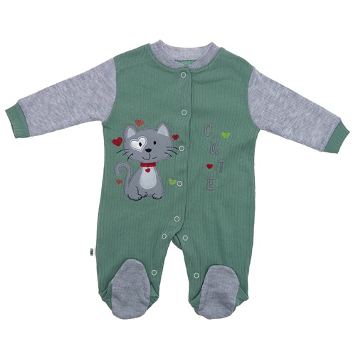 B&B Burber 2044 Kız Bebe Kedi Nakışlı Penye Tulum 3-6-9 Ay