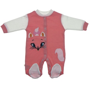 B&B Burber 2042 Kız Bebe Kedi Kuyruk Nakışlı Penye Tulum 3-6-9 Ay