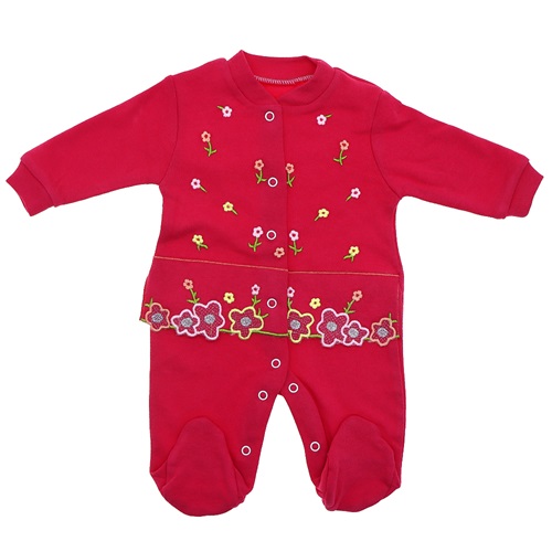 B&B Burber 2001 Kız Bebe Çiçek Nakışlı Penye Tulum 3-6-9 Ay