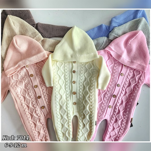 Becol 7014 Kız Çocuk Baklava Nak Triko Şapkalı Tulum 6-9-12 Ay - Bej - 6-9-12 AY - 24518-Bej-6-9-12 AY