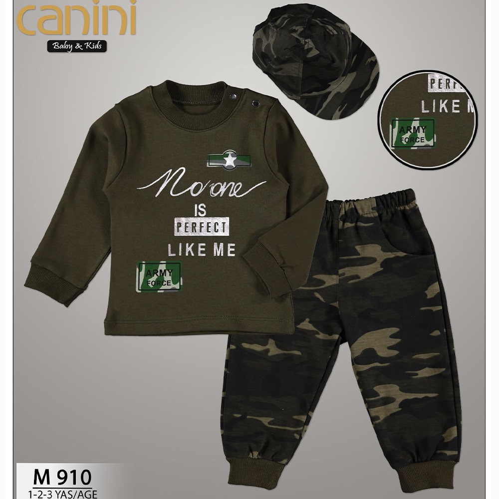 Canini Baby 910 Erkek Çocuk Asker Şapkalı Uzun K. Kamuflaj Takım 1-3 Yaş