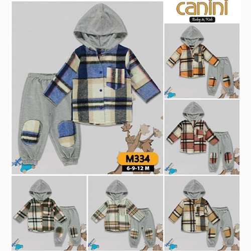 Canini Baby 334 Erkek Bebe Kap Ekose Ceketli 3 lü Takım 6-12 Ay - Mavi - 6-9-12 AY - 24529-Mavi-6-9-12 AY