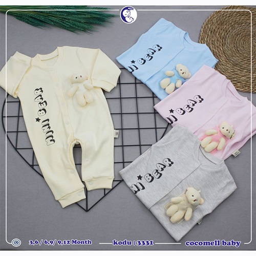 Cocomell 3331 Bebe Penye Cepte Ayıcık Oyuncaklı Tulum 6-9-12- Ay - Pembe