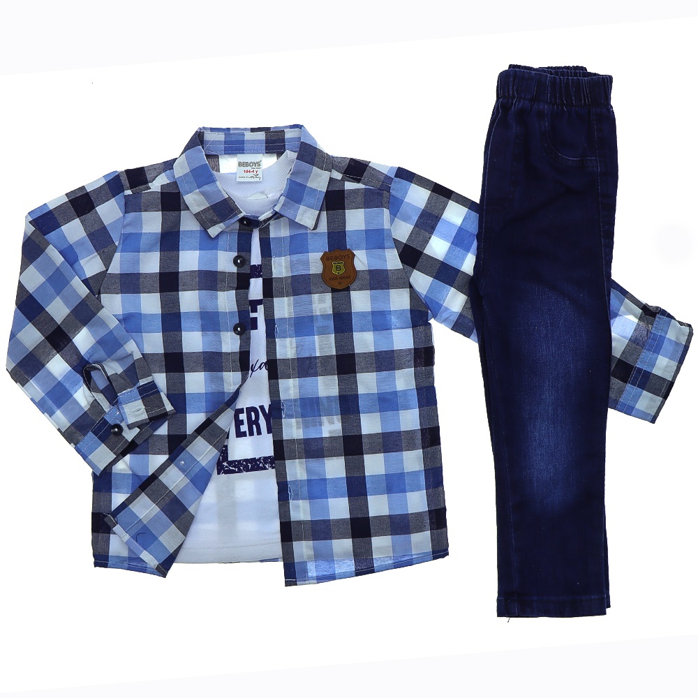 Beboys Erkek 1072 Erkek Ekose 3 Lü Takım 1-3 Yaş - Mavi - 1-2-3 YAŞ - 24548-Mavi-1-2-3 YAŞ