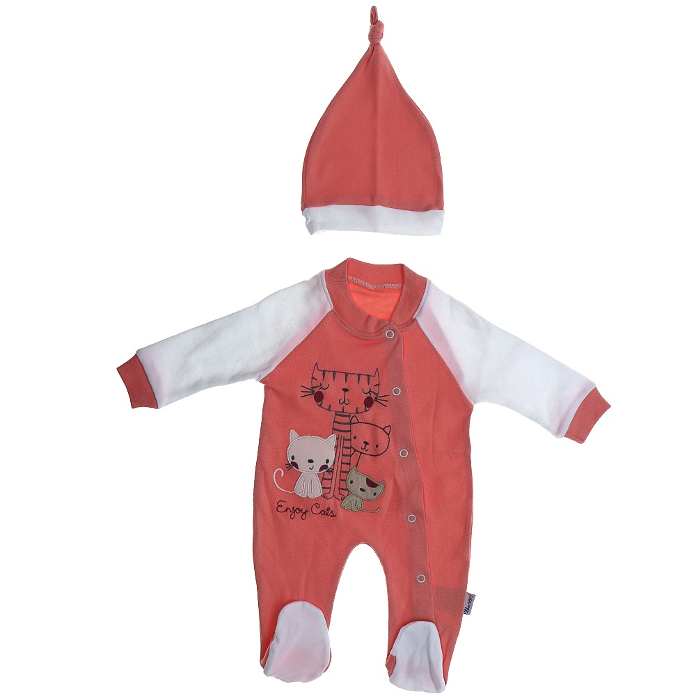 Blue Armi 800 Penye Kız Bebe Enyoy Cats Nakışlı Tulum 3-6-9 Ay - Pudra