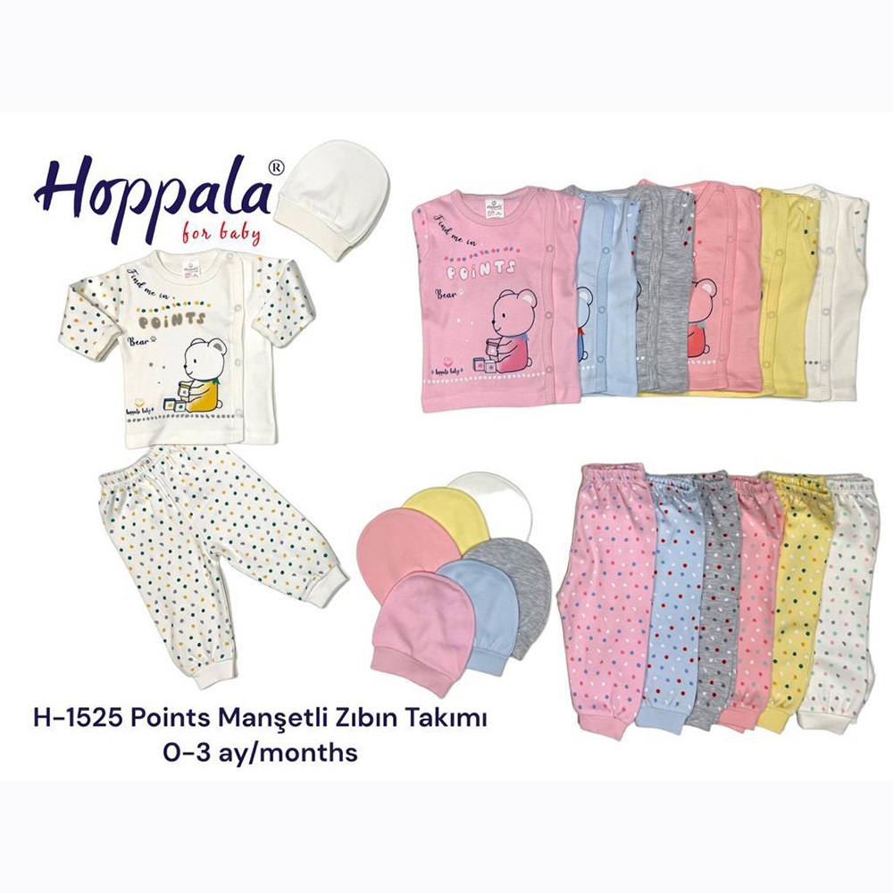 Hoppala 1525 Bebe Penye Points Manşetli Şapkalı Zıbın Takım 0-3 Ay