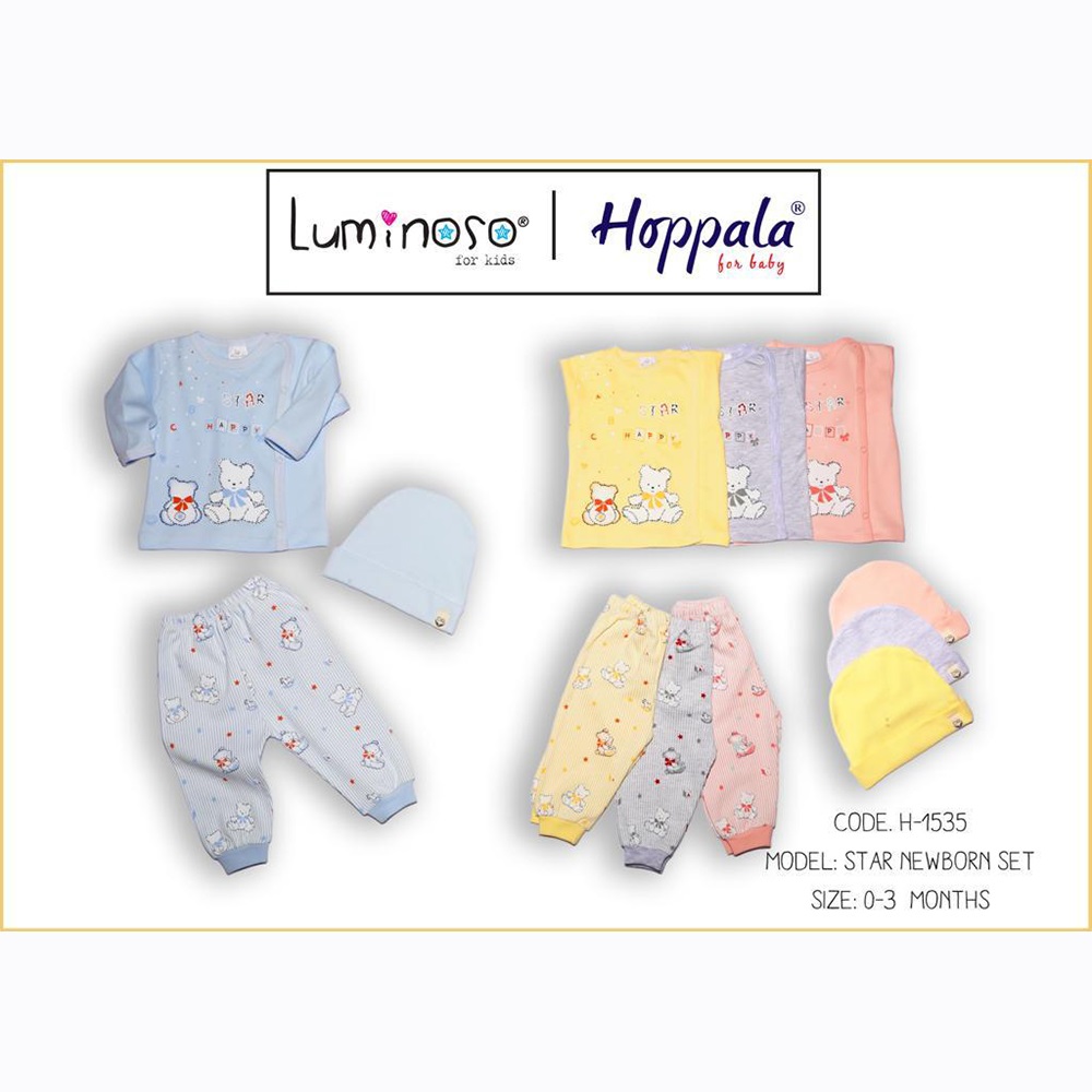 Hoppala 1535 Bebe Penye Star Manşetli Şapkalı Zıbın Takım 0-3 Ay