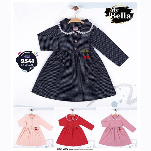 My Bella 9541 Kız Çocuk Kirazlı Puanlı Penye Elbise 2-5 Yaş - Somon - 2-3-4-5 YAŞ